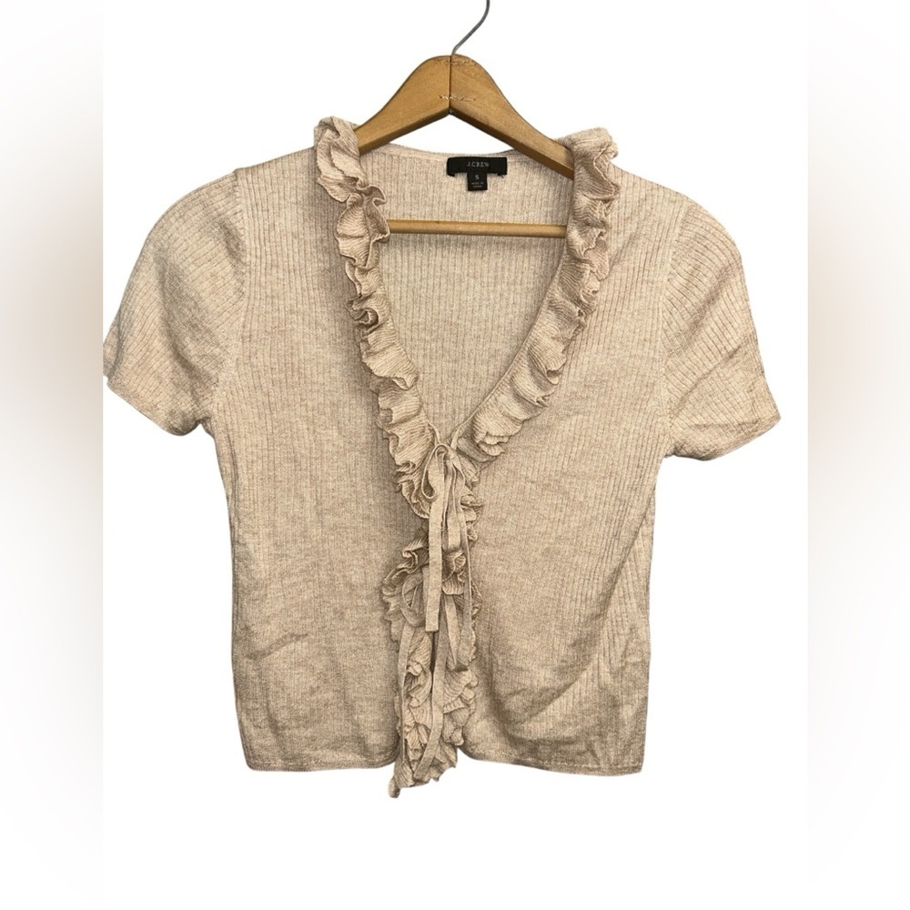 J. Crew Silk-blend ruffle tie-front sweater-top